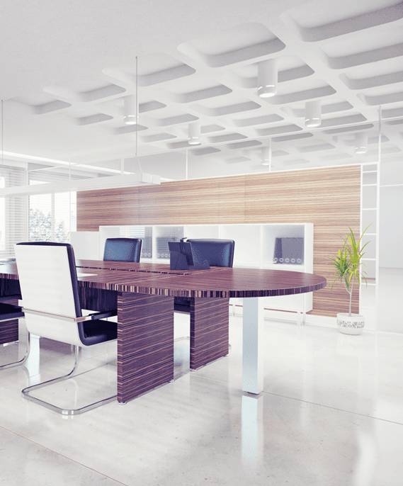 Modern office with ceramic tile flooring