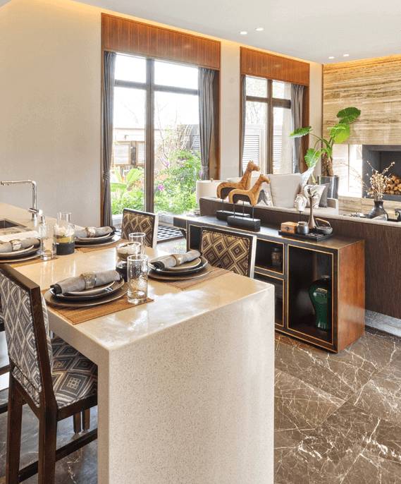 Modern living room with natural stone tiles