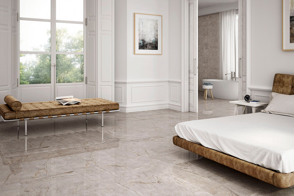 master bedroom with porcelain tile