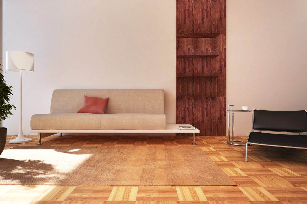 Modern living room design in 3D rendering